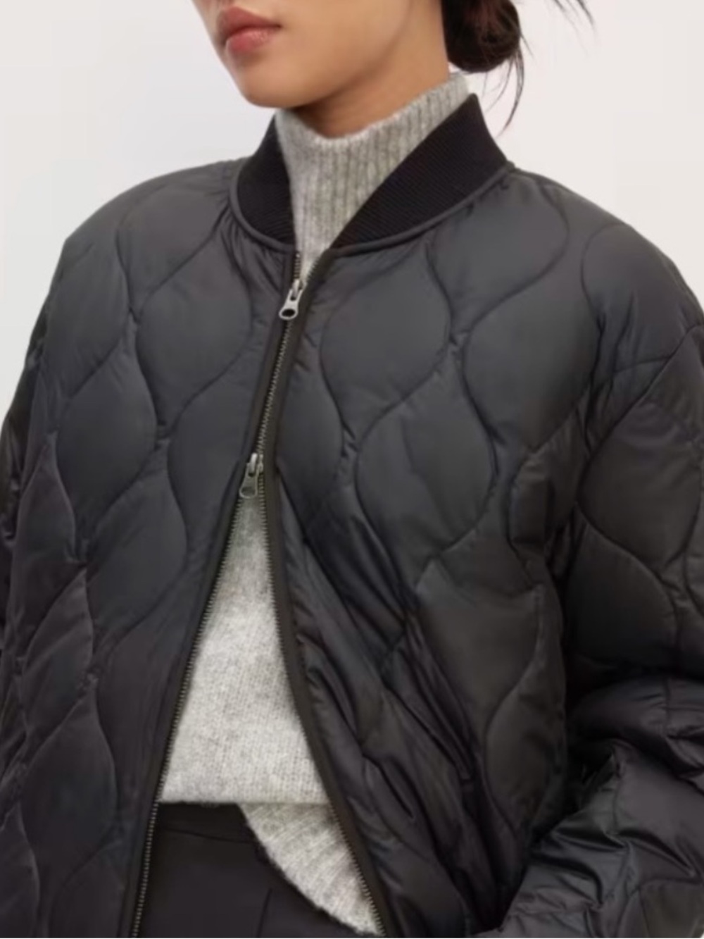 NWOT Everlane The ReNew Long Liner charcoal Black jacket coat quilted Small - Picture 4 of 16